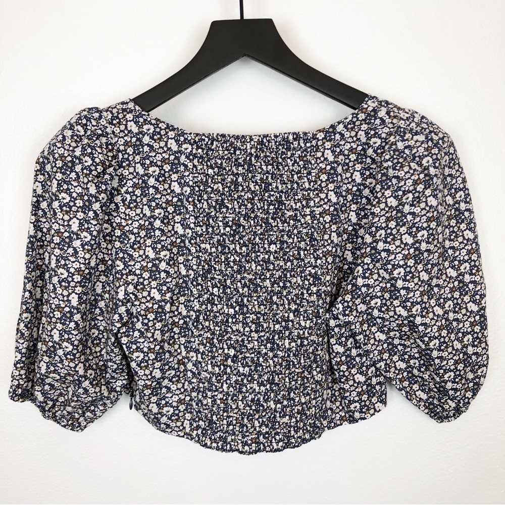 O.P.T. One Pretty Time Floral Smocked Crop Top - Picture 2 of 4